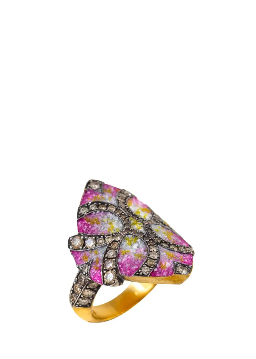 SEVAN BICAKCI 24K Yellow Gold and Silver Diamond and Pink Gradient Ring | Thumbnail 3