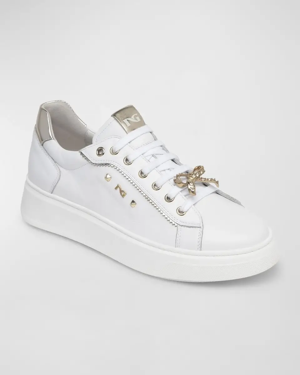 NeroGiardini Retro Mixed Leather Jeweled Low-Top Sneakers | Thumbnail 2 NeroGiardini Retro Mixed Leather Jeweled Low-Top Sneakers | Thumbnail 2
