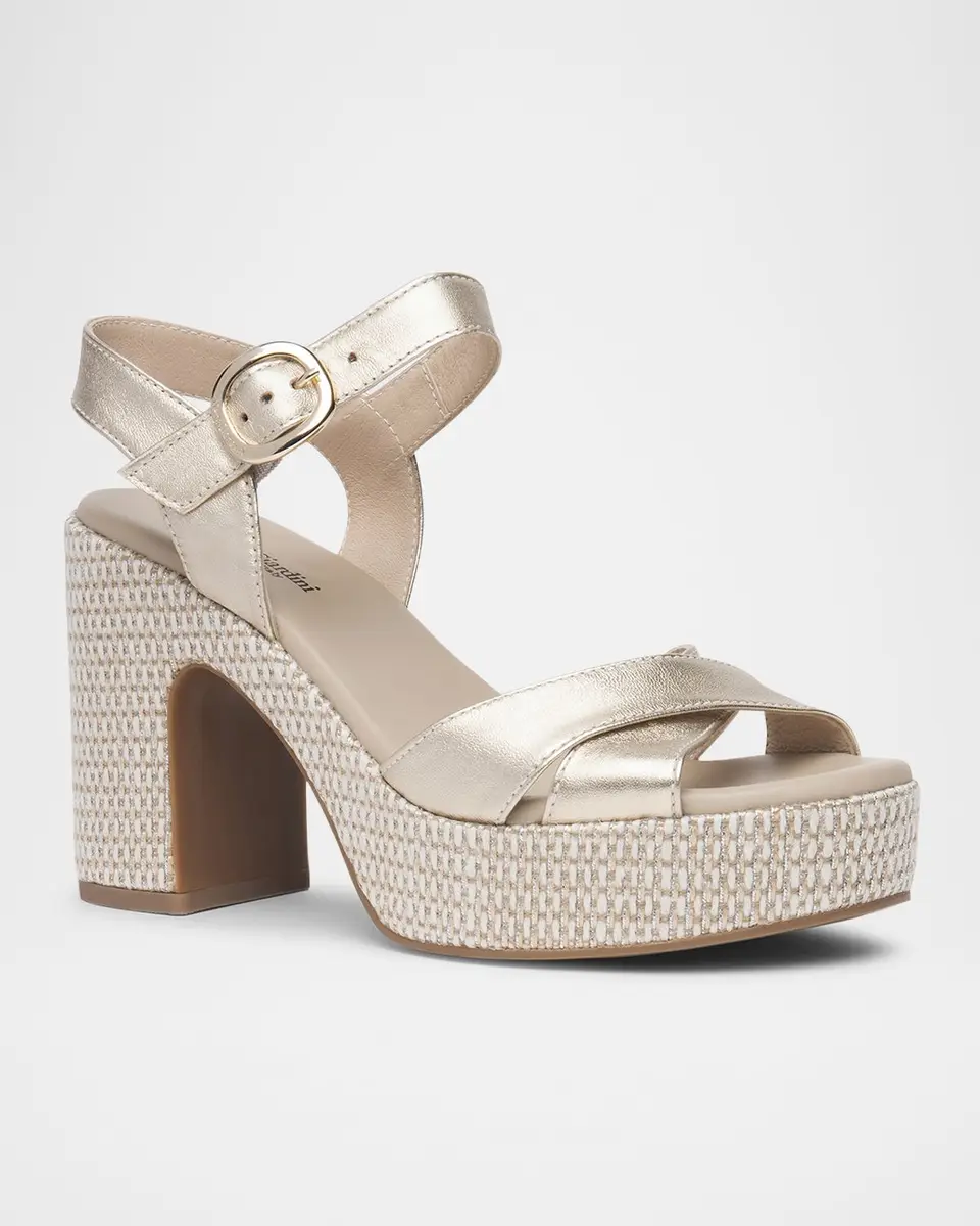NeroGiardini Metallic Leather Criss-Cross Strap Woven Platform Sandals | Thumbnail 2 NeroGiardini Metallic Leather Criss-Cross Strap Woven Platform Sandals | Thumbnail 2