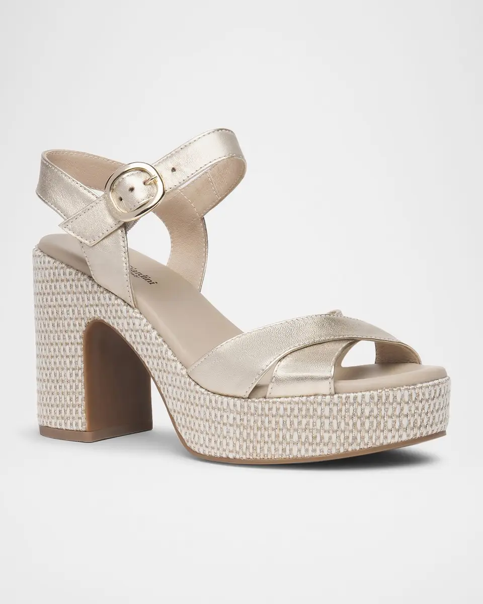 NeroGiardini Metallic Leather Criss-Cross Strap Woven Platform Sandals | Thumbnail 3 NeroGiardini Metallic Leather Criss-Cross Strap Woven Platform Sandals | Thumbnail 3