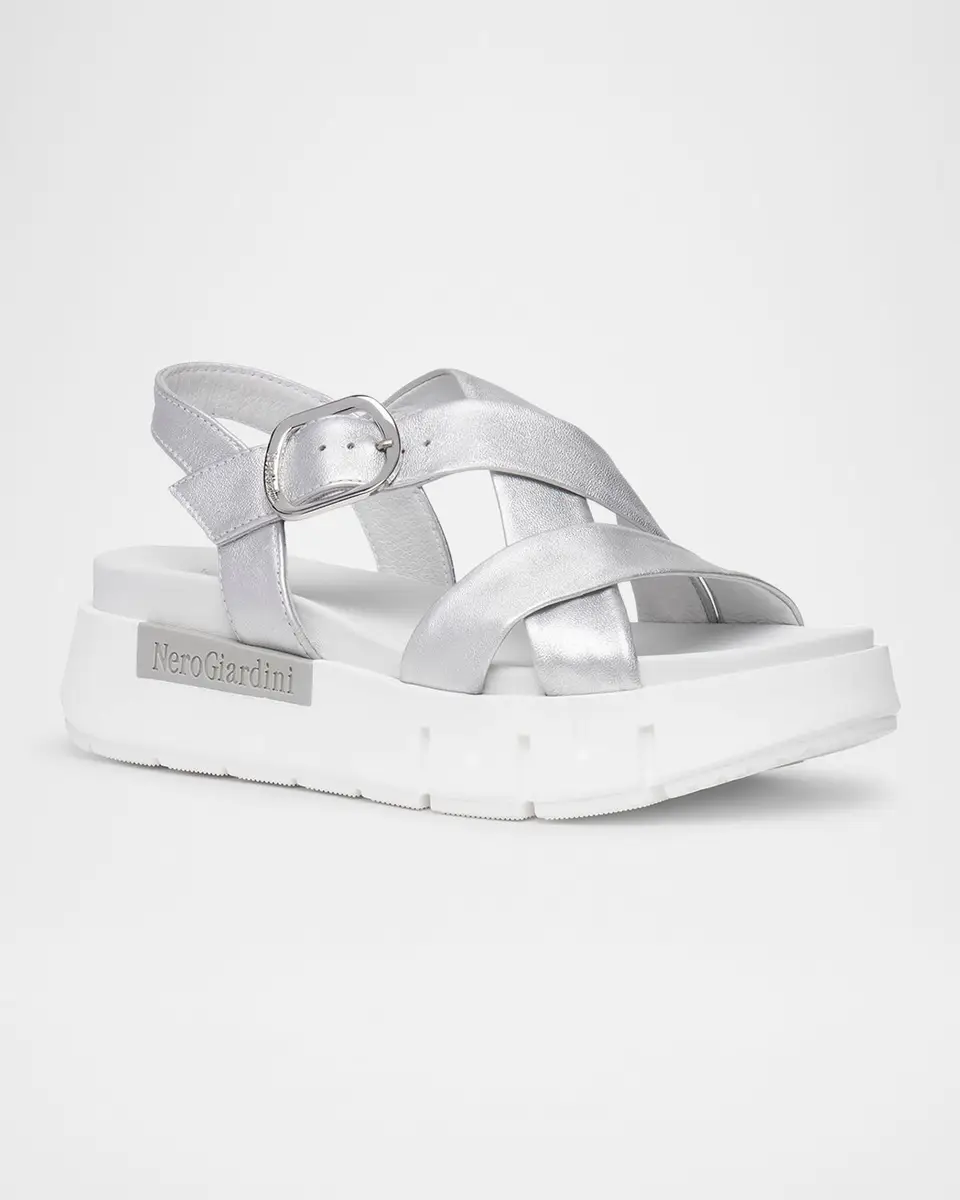 NeroGiardini Metallic Crisscross Wedge Platform Sandals | Thumbnail 2 NeroGiardini Metallic Crisscross Wedge Platform Sandals | Thumbnail 2