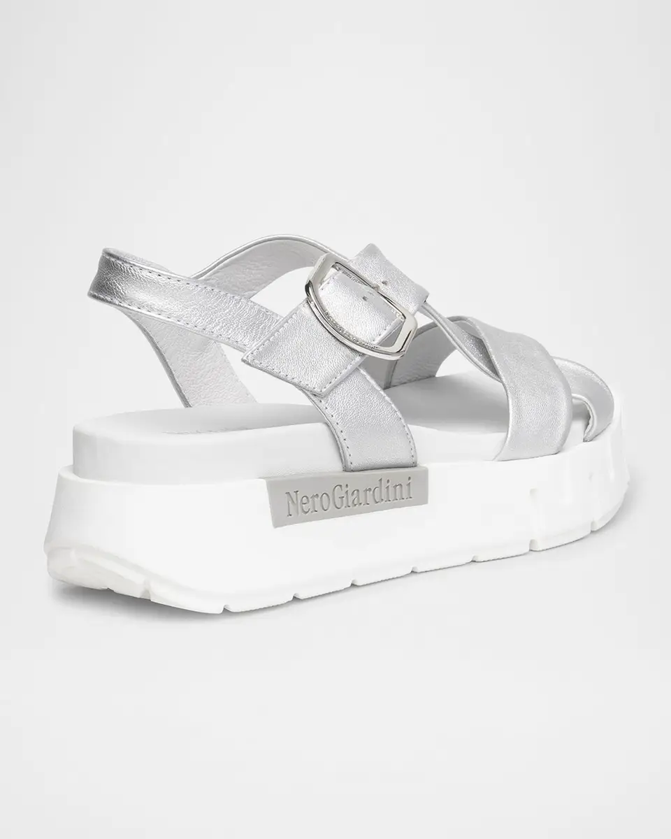 NeroGiardini Metallic Crisscross Wedge Platform Sandals | Thumbnail 3 NeroGiardini Metallic Crisscross Wedge Platform Sandals | Thumbnail 3
