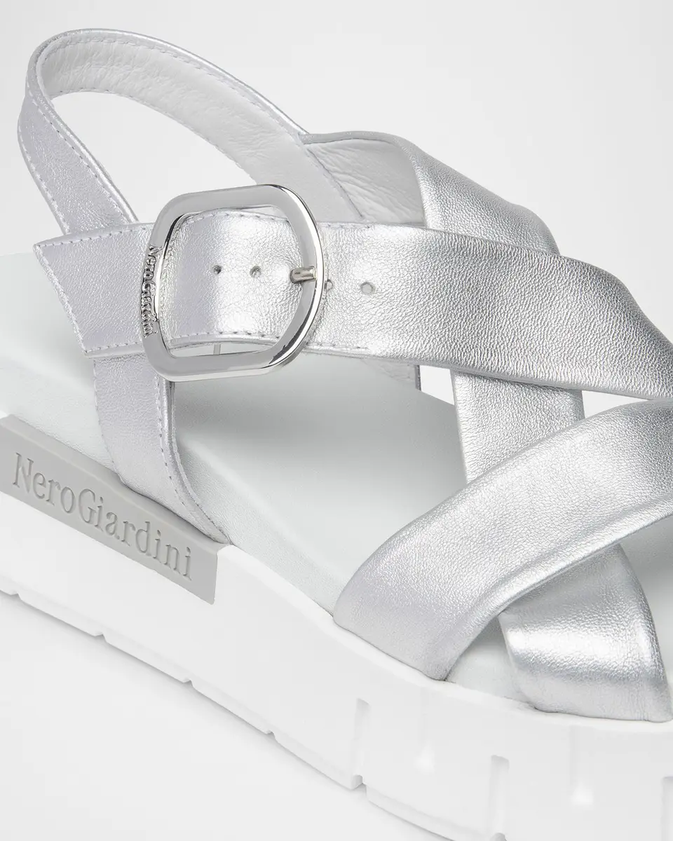 NeroGiardini Metallic Crisscross Wedge Platform Sandals | Thumbnail 4 NeroGiardini Metallic Crisscross Wedge Platform Sandals | Thumbnail 4