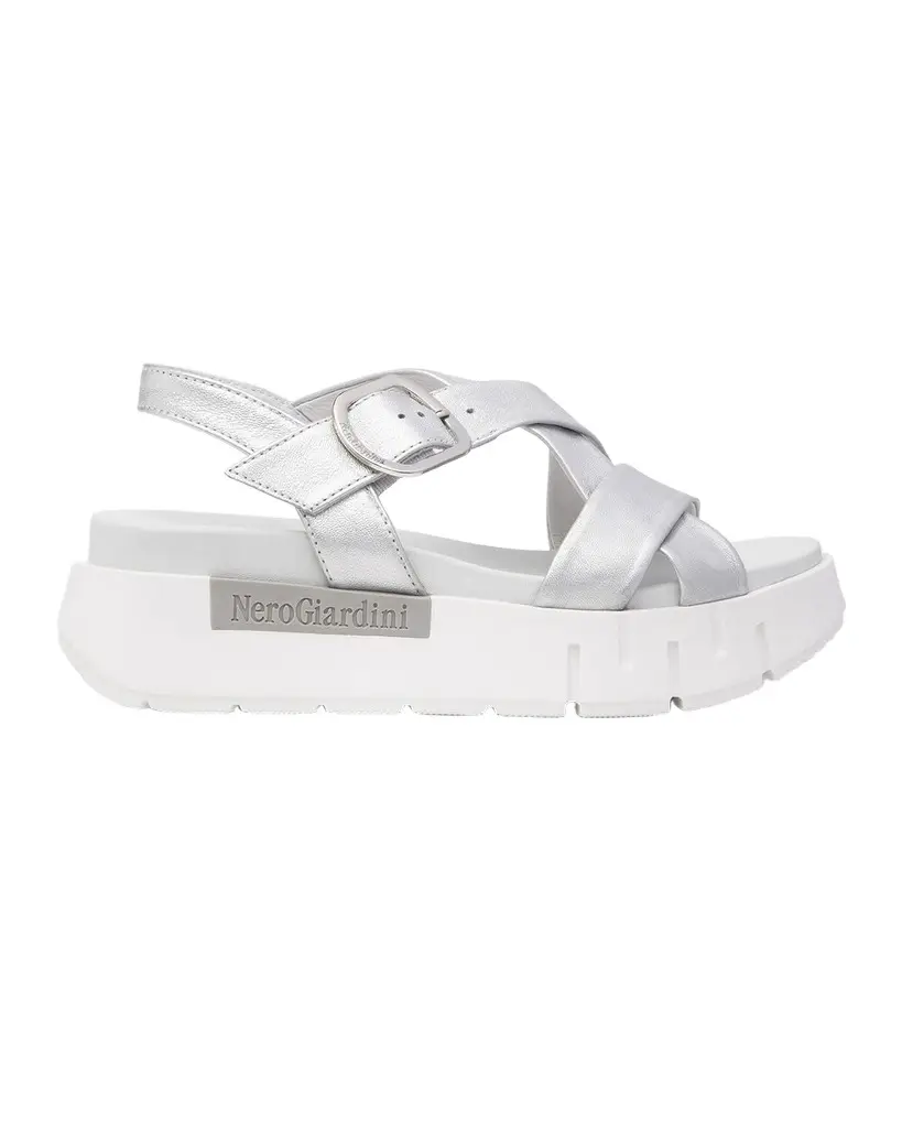 NeroGiardini Metallic Crisscross Wedge Platform Sandals | Image 1 NeroGiardini Metallic Crisscross Wedge Platform Sandals | Image 1