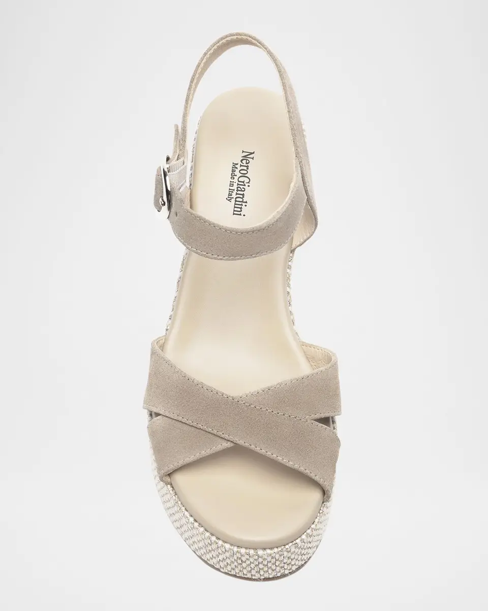 NeroGiardini Suede Criss-Cross Strap Woven Platform Sandals | Thumbnail 5