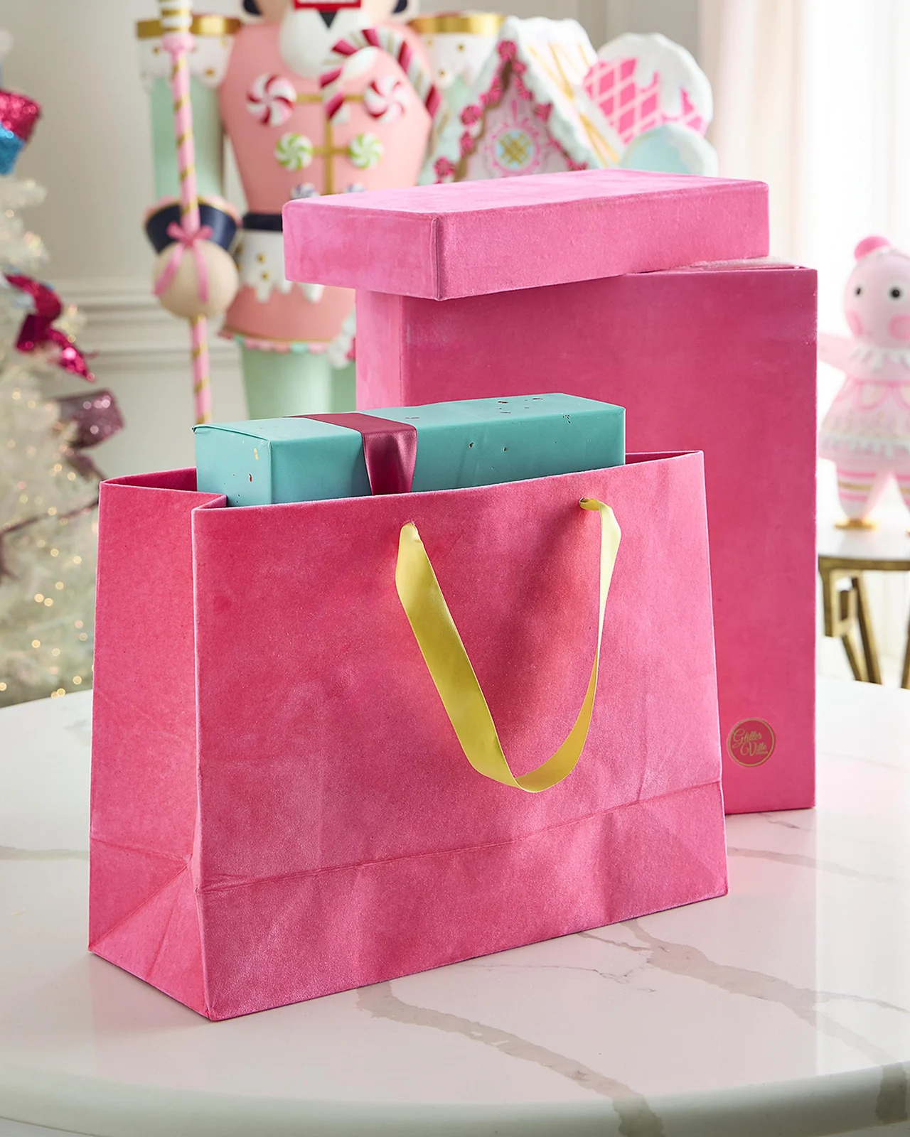 Glitterville Patisserie Large Neon Pink Flocked Gift Bags, Set of 10