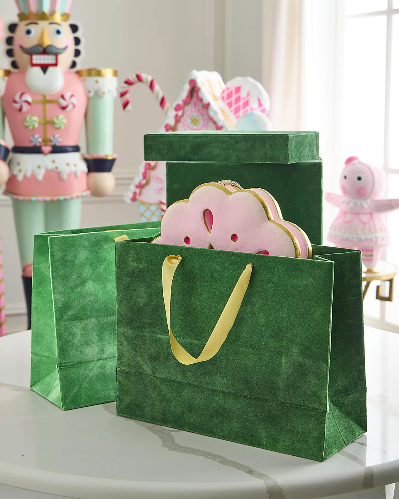 Patisserie Large Green Flocked Gift Bags, Set of 10 Patisserie Large Green Flocked Gift Bags, Set of 10