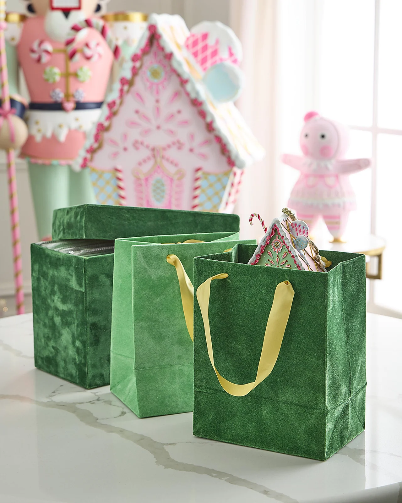 Glitterville Patisserie Green Flocked Gift Bags, Set of 10