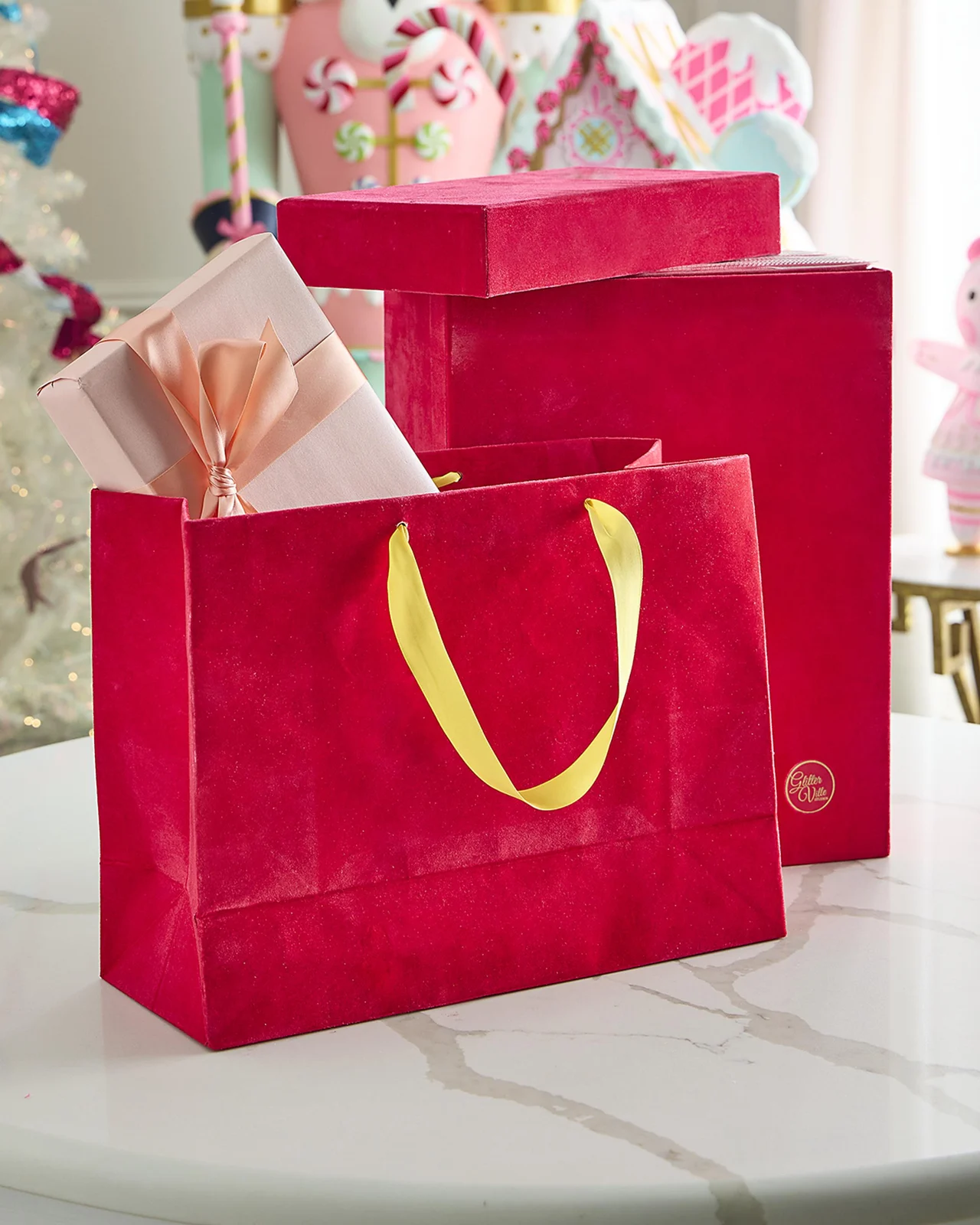 Patisserie Large Red Flocked Gift Bags, Set of 10 Patisserie Large Red Flocked Gift Bags, Set of 10