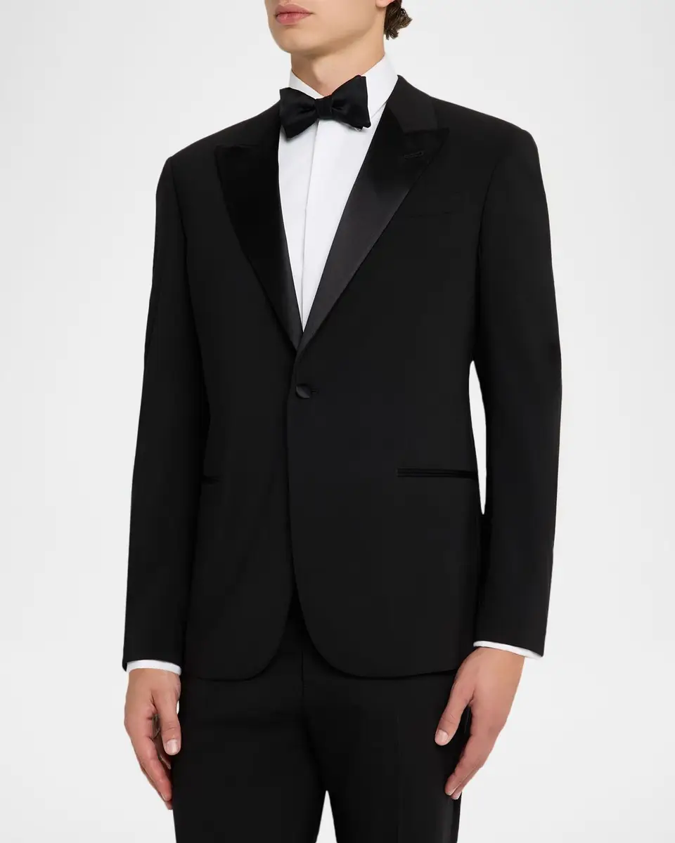 Emporio Armani Men's Tonal Plaid Peak Lapel G Line Tuxedo | Thumbnail 4 Emporio Armani Men's Tonal Plaid Peak Lapel G Line Tuxedo | Thumbnail 4