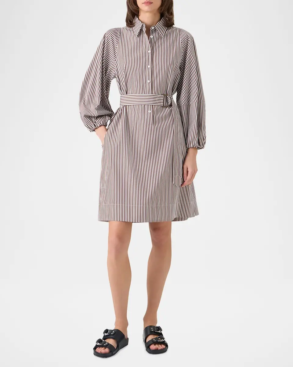 Akris punto Striped Cotton Poplin Belted Balloon-Sleeve Shirtdress | Thumbnail 2 Akris punto Striped Cotton Poplin Belted Balloon-Sleeve Shirtdress | Thumbnail 2