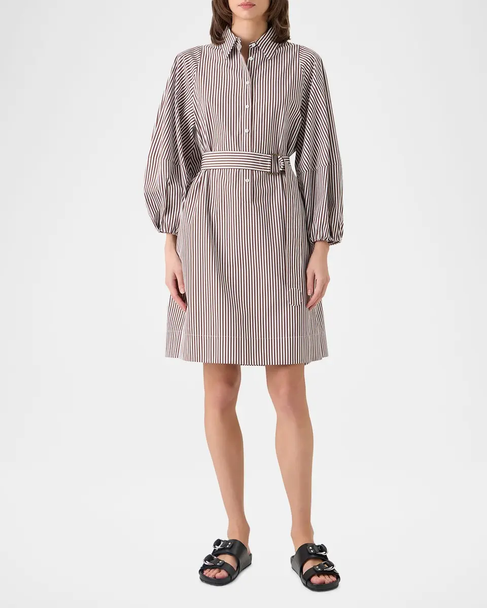 Akris punto Striped Cotton Poplin Belted Balloon-Sleeve Shirtdress | Thumbnail 6 Akris punto Striped Cotton Poplin Belted Balloon-Sleeve Shirtdress | Thumbnail 6