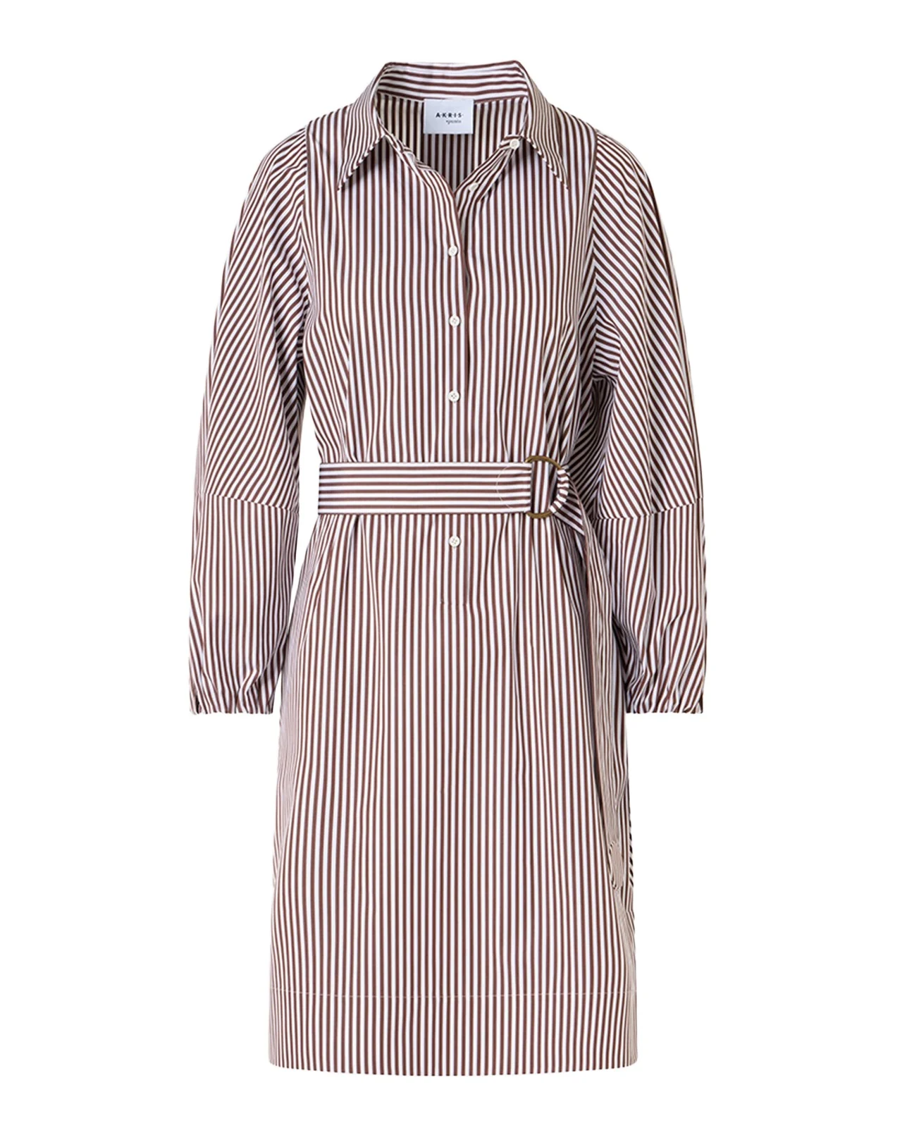 Akris punto Striped Cotton Poplin Belted Balloon-Sleeve Shirtdress