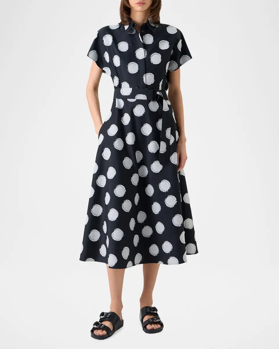 Akris punto Fringed Polka Dot Jacquard Belted Midi Shirtdress | Thumbnail 2