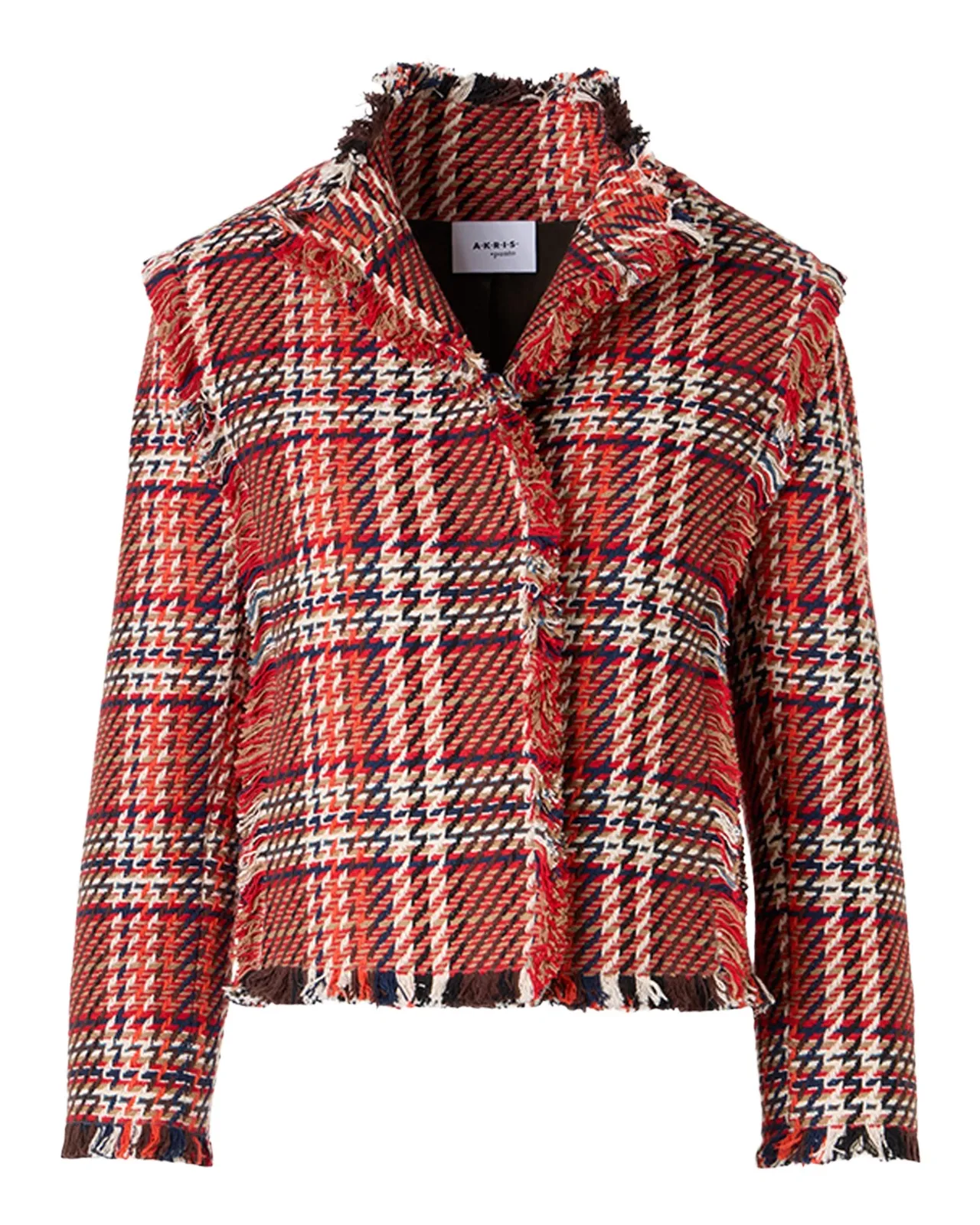Akris punto Multi-Color Check Fringed Tweed Single-Breasted Jacket
