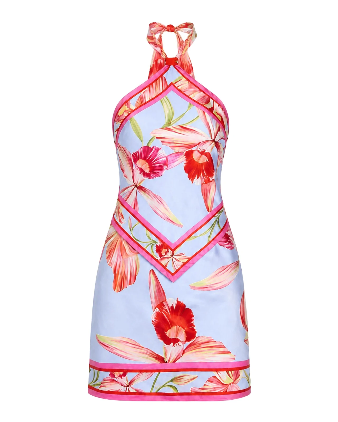Adelaide Floral Silk Knotted Halter Overlay Mini Dress Adelaide Floral Silk Knotted Halter Overlay Mini Dress