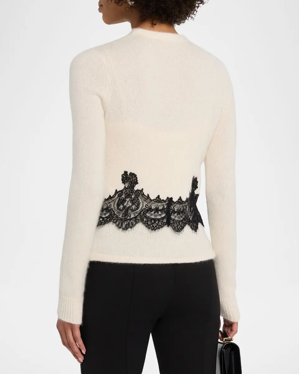 Adam Lippes Briar Lace-Trim Cashmere Knit Crewneck Cardigan | Thumbnail 3