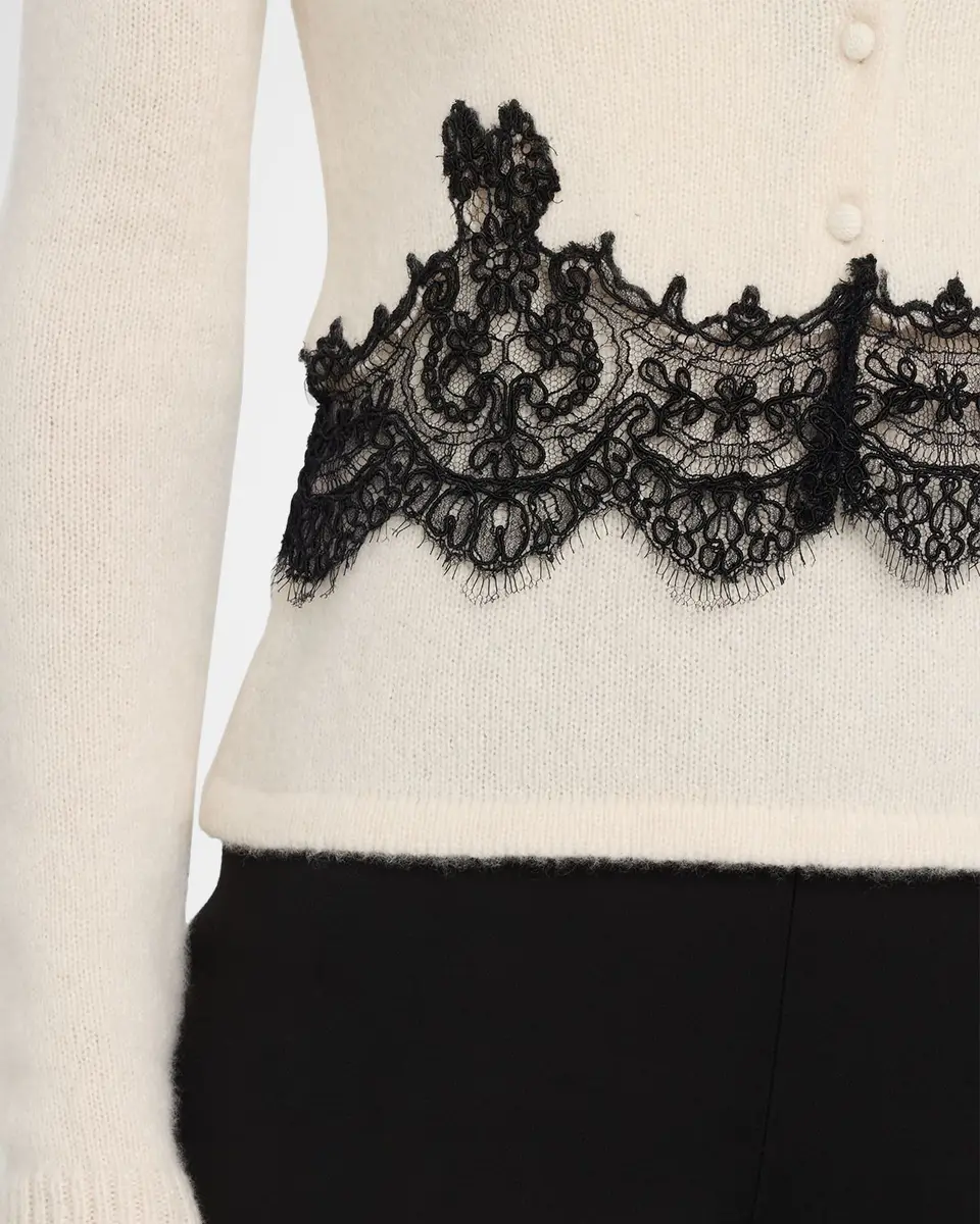 Adam Lippes Briar Lace-Trim Cashmere Knit Crewneck Cardigan | Thumbnail 5
