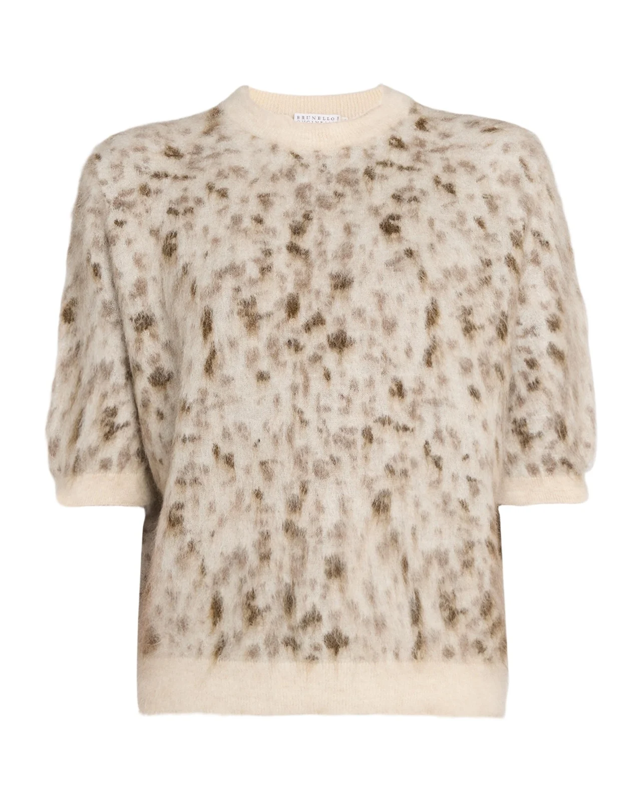 Cashmere-Wool Speckled Short-Sleeve Sweater