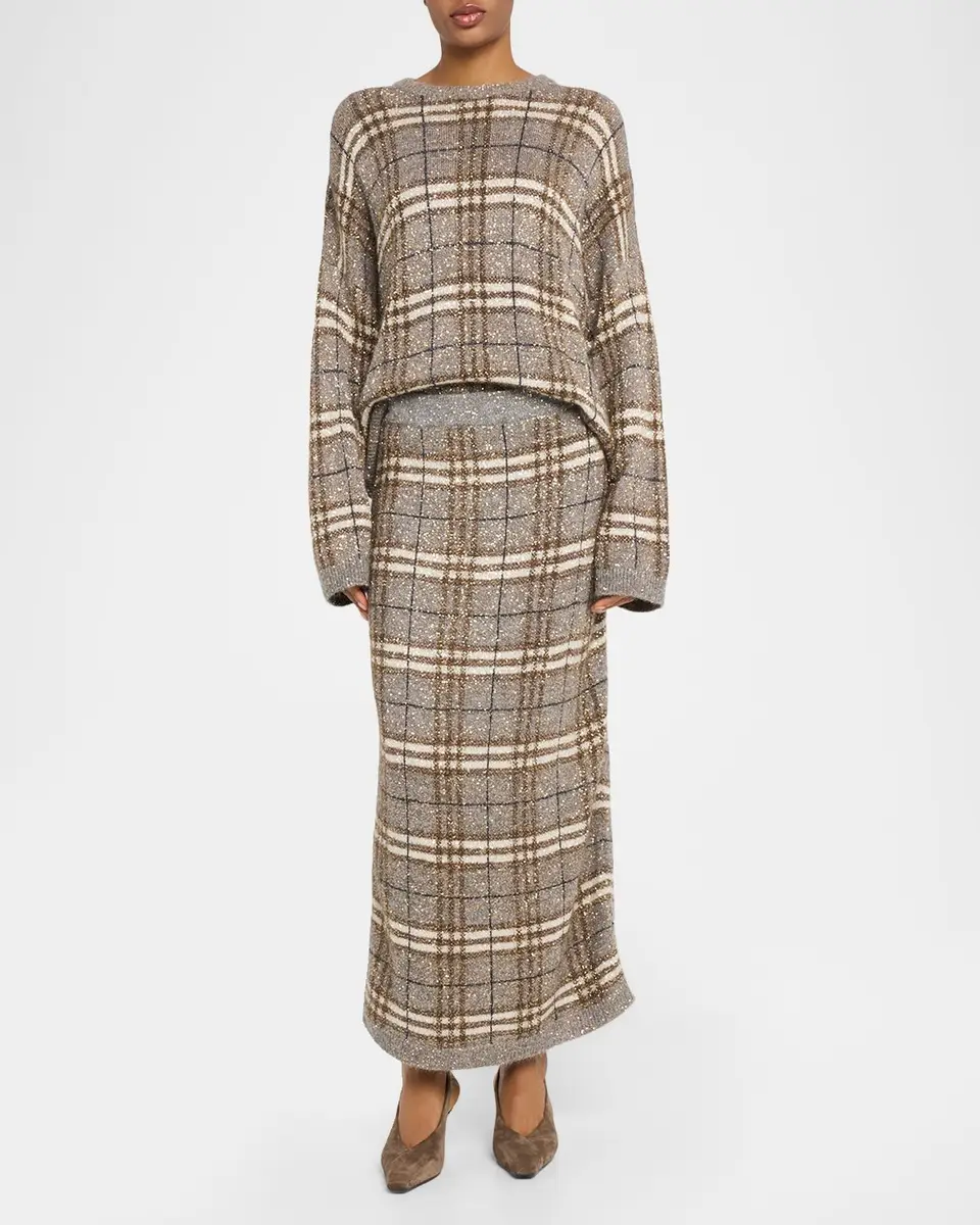 Brunello Cucinelli Shimmering Check Knit Maxi Skirt | Thumbnail 2 Brunello Cucinelli Shimmering Check Knit Maxi Skirt | Thumbnail 2