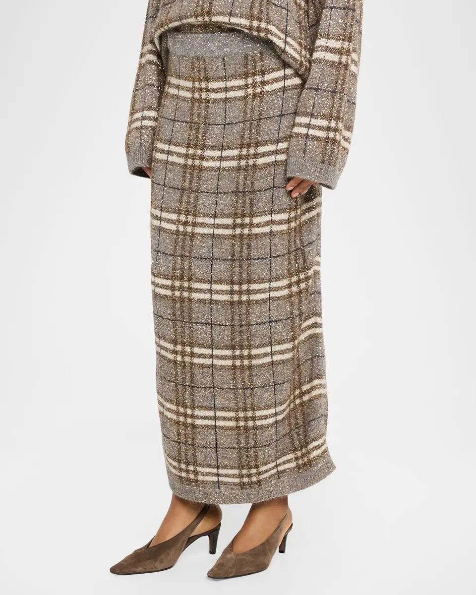 Brunello Cucinelli Shimmering Check Knit Maxi Skirt | Thumbnail 4 Brunello Cucinelli Shimmering Check Knit Maxi Skirt | Thumbnail 4