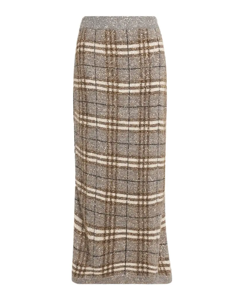 Brunello Cucinelli Shimmering Check Knit Maxi Skirt | Image 1 Brunello Cucinelli Shimmering Check Knit Maxi Skirt | Image 1
