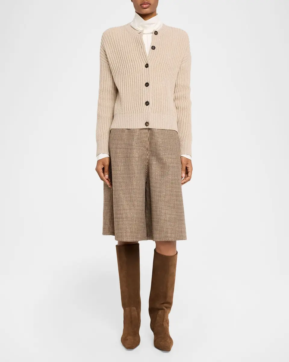 Brunello Cucinelli Shimmering Cashmere-Wool English Rib Crewneck Cardigan | Thumbnail 2 Brunello Cucinelli Shimmering Cashmere-Wool English Rib Crewneck Cardigan | Thumbnail 2