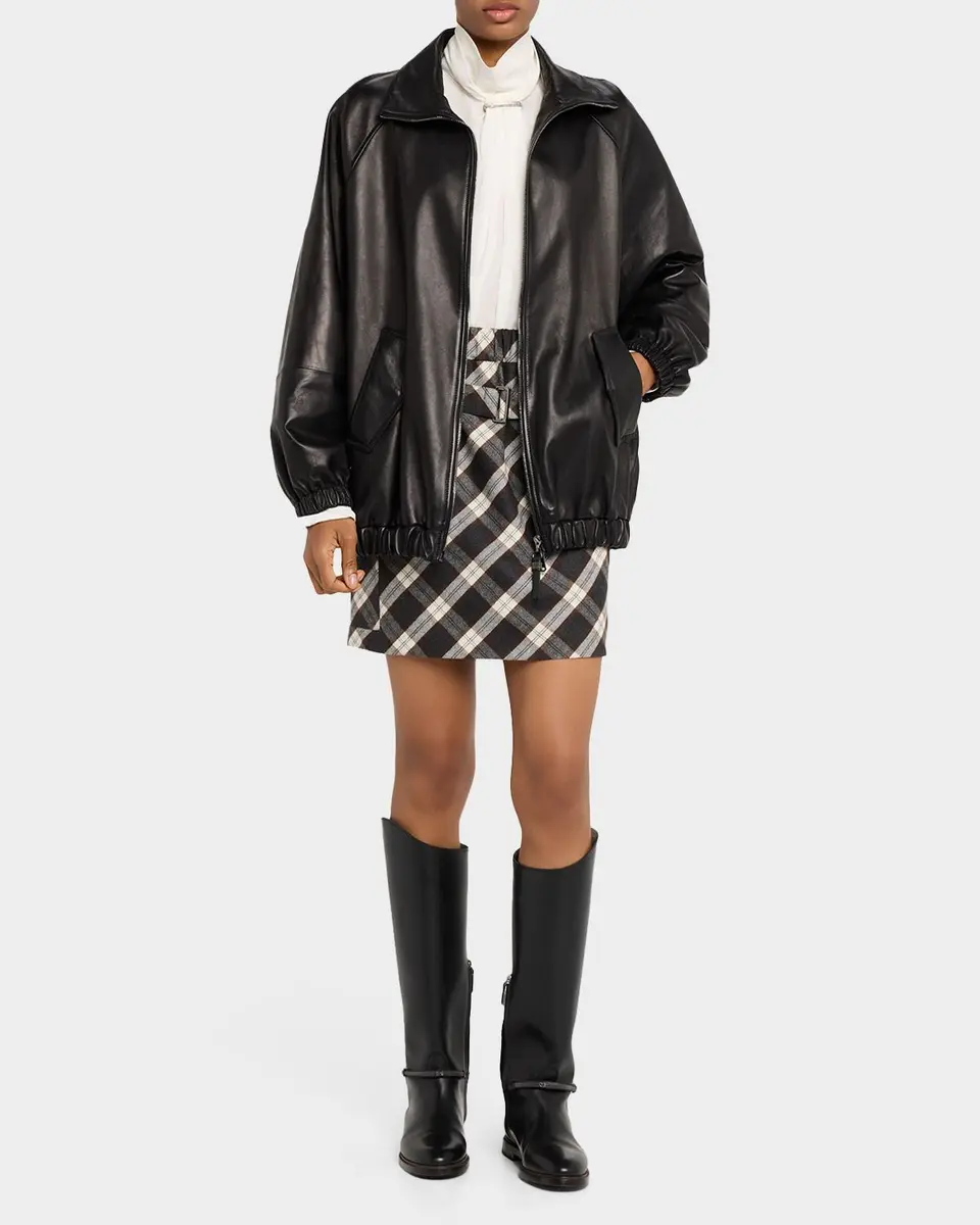Brunello Cucinelli Wool-Blend Belted Plaid Skirt | Thumbnail 2