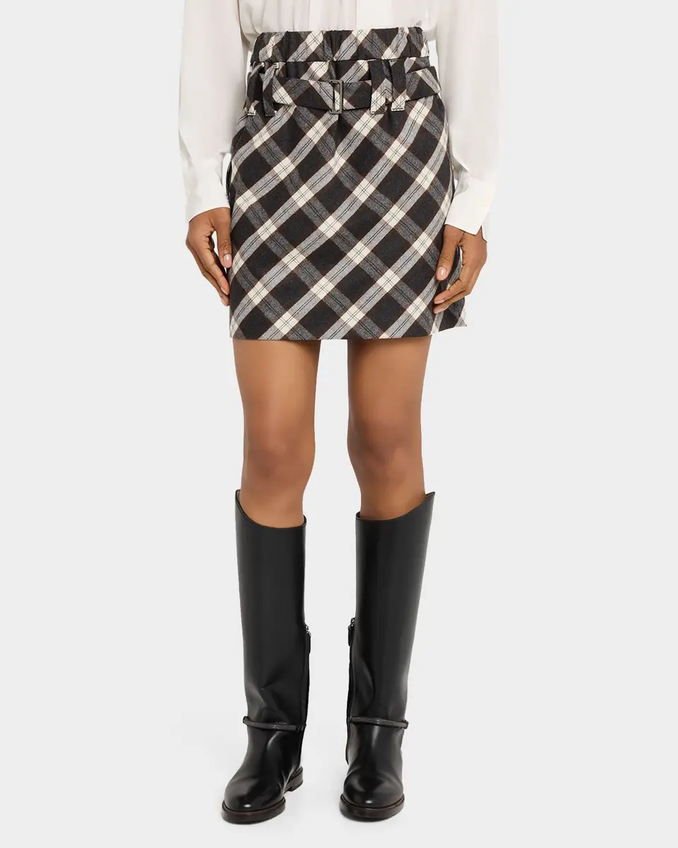 Brunello Cucinelli Wool-Blend Belted Plaid Skirt | Thumbnail 4