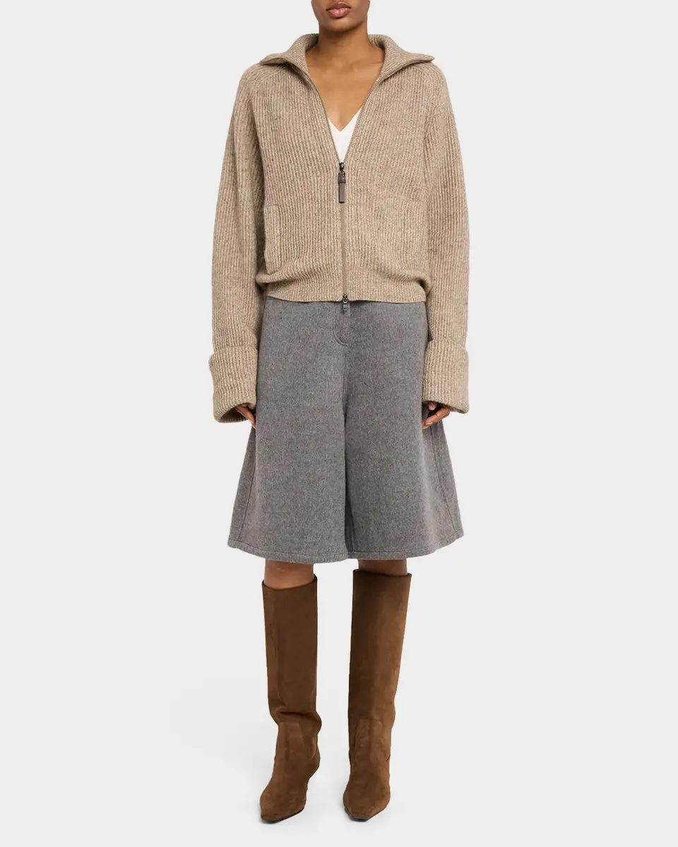 Brunello Cucinelli Cashmere-Mohair Ribbed Zip-Up Cardigan | Thumbnail 2 Brunello Cucinelli Cashmere-Mohair Ribbed Zip-Up Cardigan | Thumbnail 2