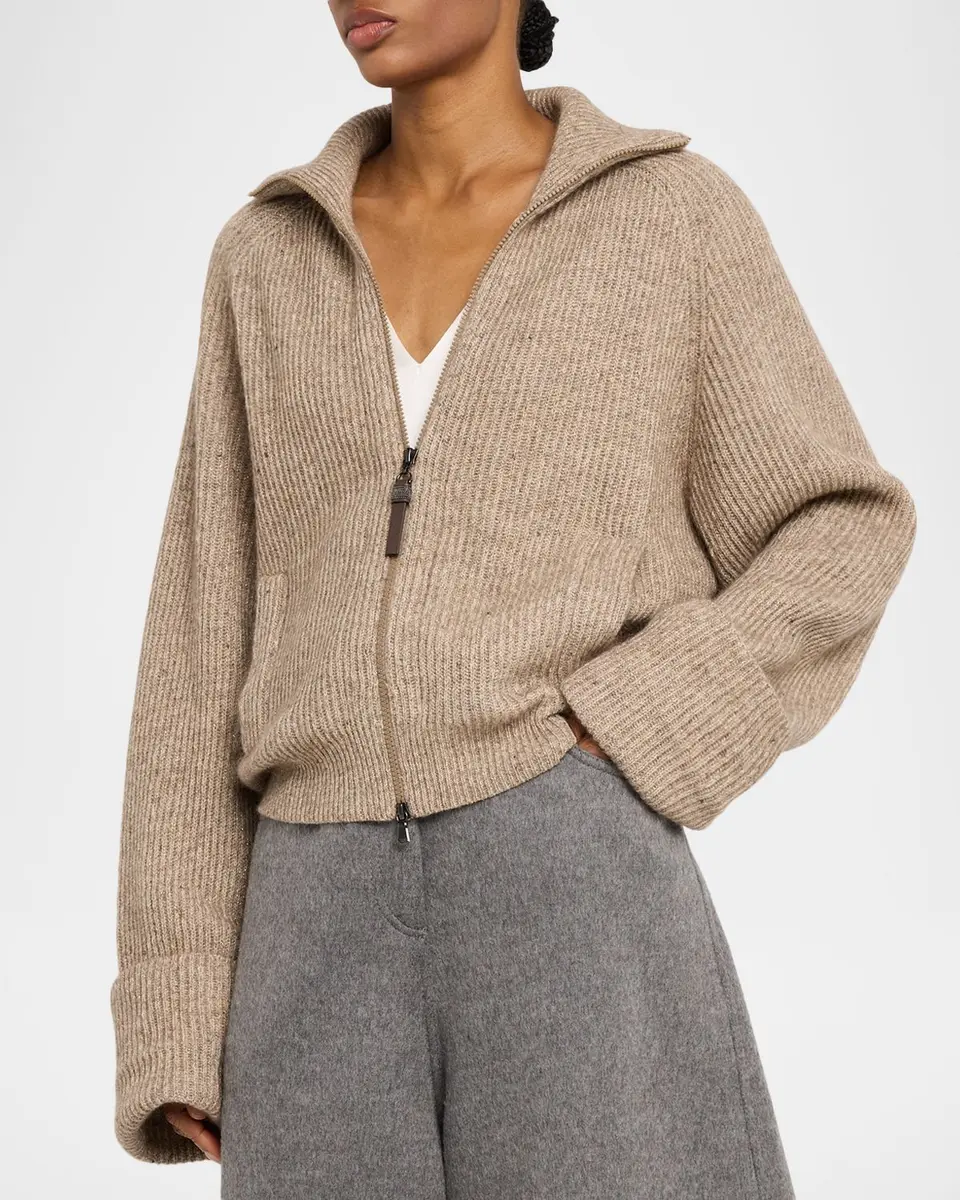 Brunello Cucinelli Cashmere-Mohair Ribbed Zip-Up Cardigan | Thumbnail 4 Brunello Cucinelli Cashmere-Mohair Ribbed Zip-Up Cardigan | Thumbnail 4
