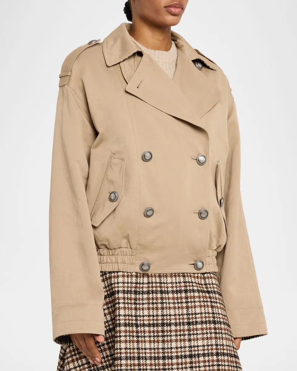 Brunello Cucinelli Double-Breasted Techno Short Trench Coat | Thumbnail 4