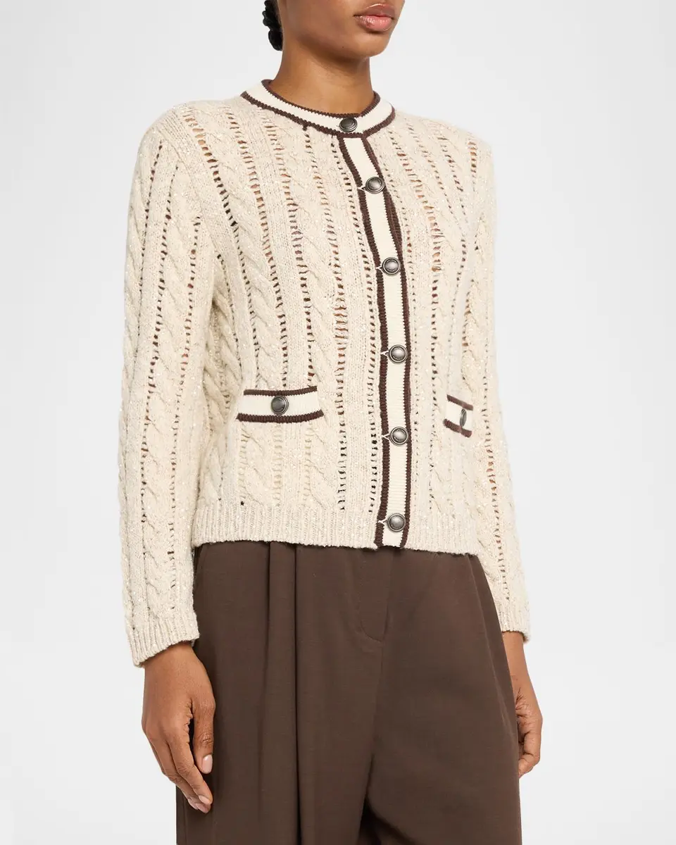 Brunello Cucinelli Micro Sequin Openwork Cable Knit Cardigan | Thumbnail 4 Brunello Cucinelli Micro Sequin Openwork Cable Knit Cardigan | Thumbnail 4