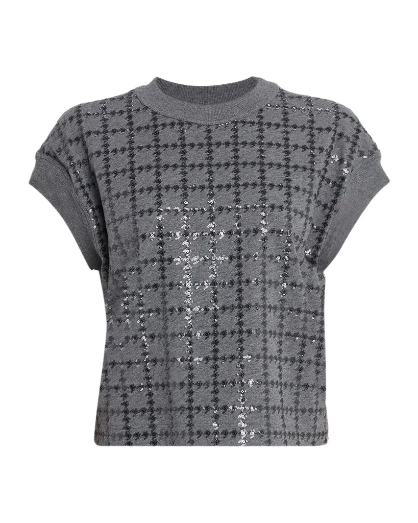 Brunello Cucinelli Micro Sequin Cotton Tank Top | Image 1 Brunello Cucinelli Micro Sequin Cotton Tank Top | Image 1