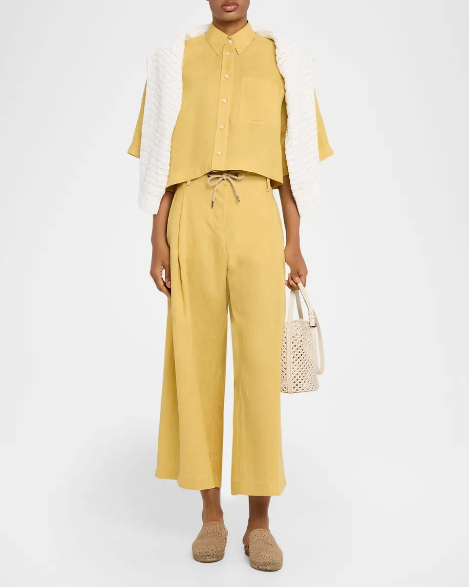 Brunello Cucinelli Drawstring Wide-Leg Linen-Blend Pants | Thumbnail 2 Brunello Cucinelli Drawstring Wide-Leg Linen-Blend Pants | Thumbnail 2