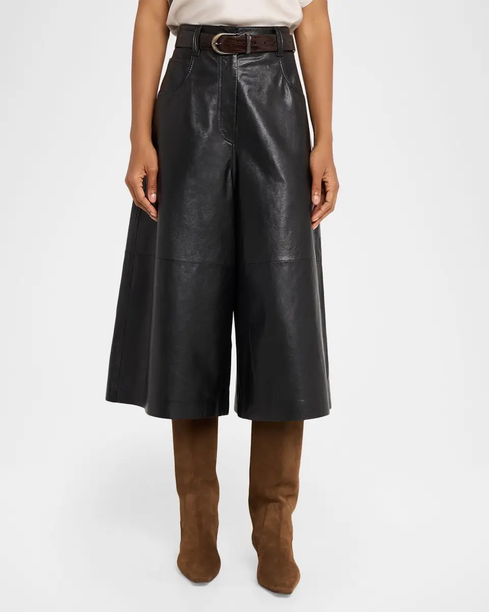Brunello Cucinelli Wide-Leg Cropped Leather Pants | Thumbnail 4 Brunello Cucinelli Wide-Leg Cropped Leather Pants | Thumbnail 4