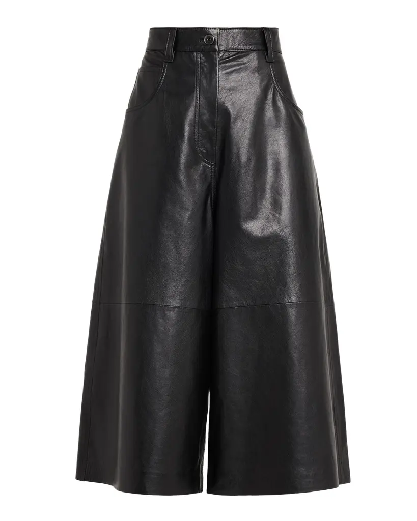 Brunello Cucinelli Wide-Leg Cropped Leather Pants | Image 1 Brunello Cucinelli Wide-Leg Cropped Leather Pants | Image 1