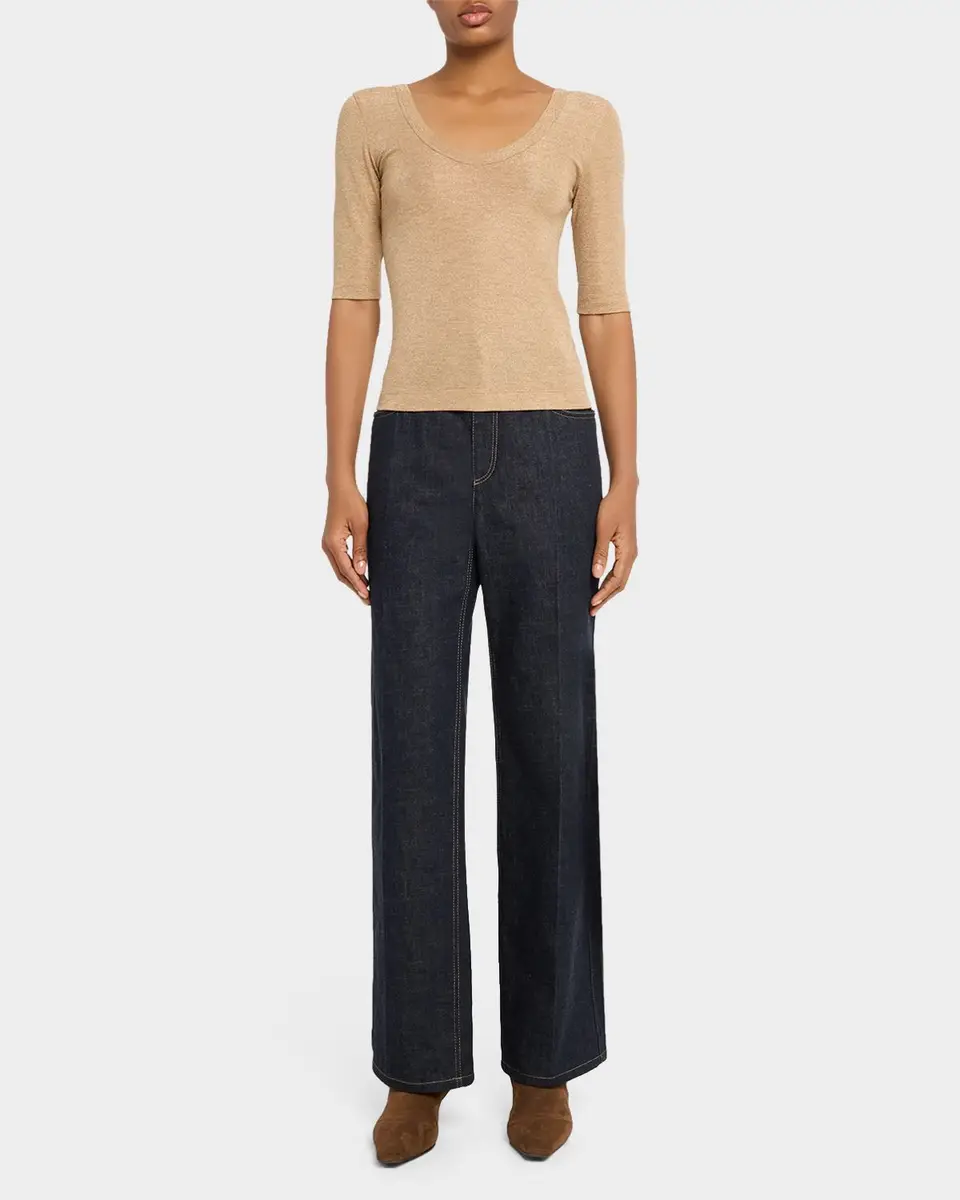 Brunello Cucinelli Shimmering Knit Elbow-Sleeve Blouse | Thumbnail 2