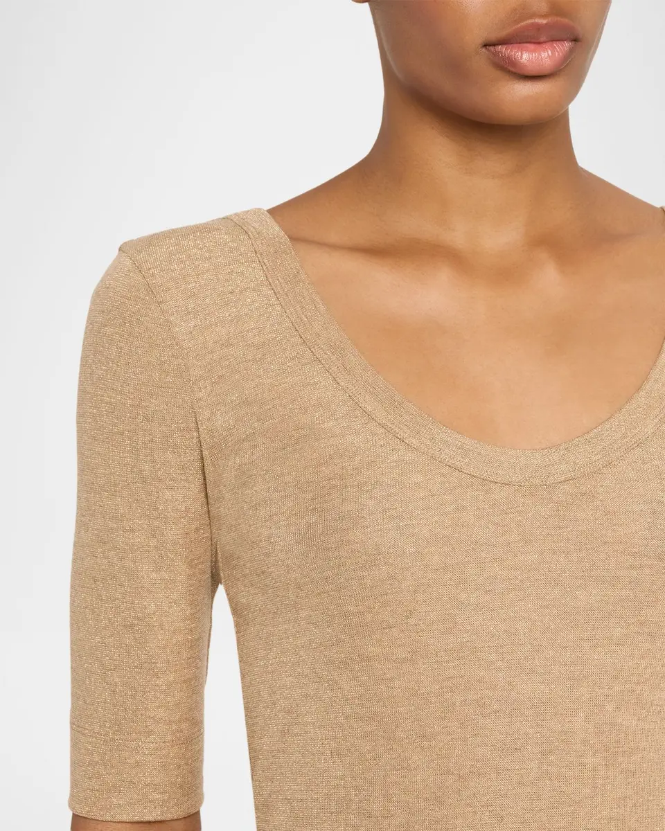Brunello Cucinelli Shimmering Knit Elbow-Sleeve Blouse | Thumbnail 5