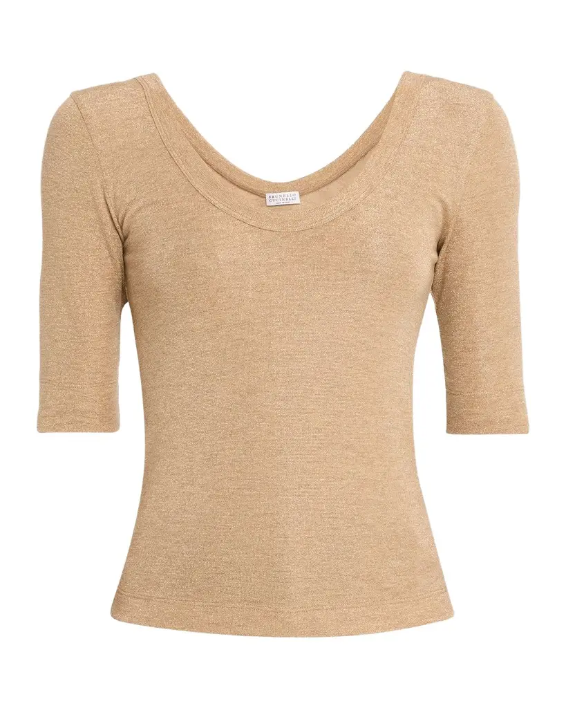 Brunello Cucinelli Shimmering Knit Elbow-Sleeve Blouse | Image 1 Brunello Cucinelli Shimmering Knit Elbow-Sleeve Blouse | Image 1