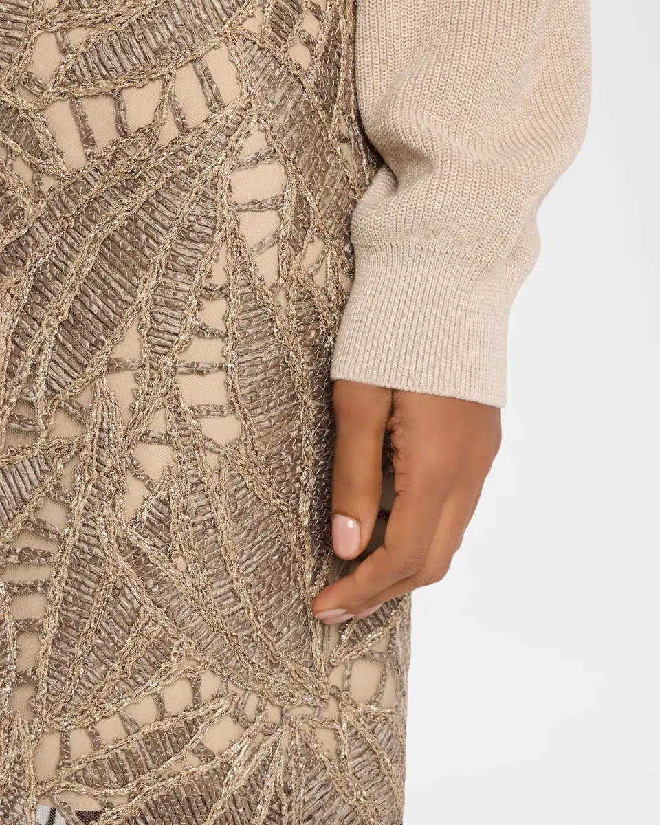 Brunello Cucinelli Leaf-Pattern Openwork Midi Skirt | Thumbnail 5