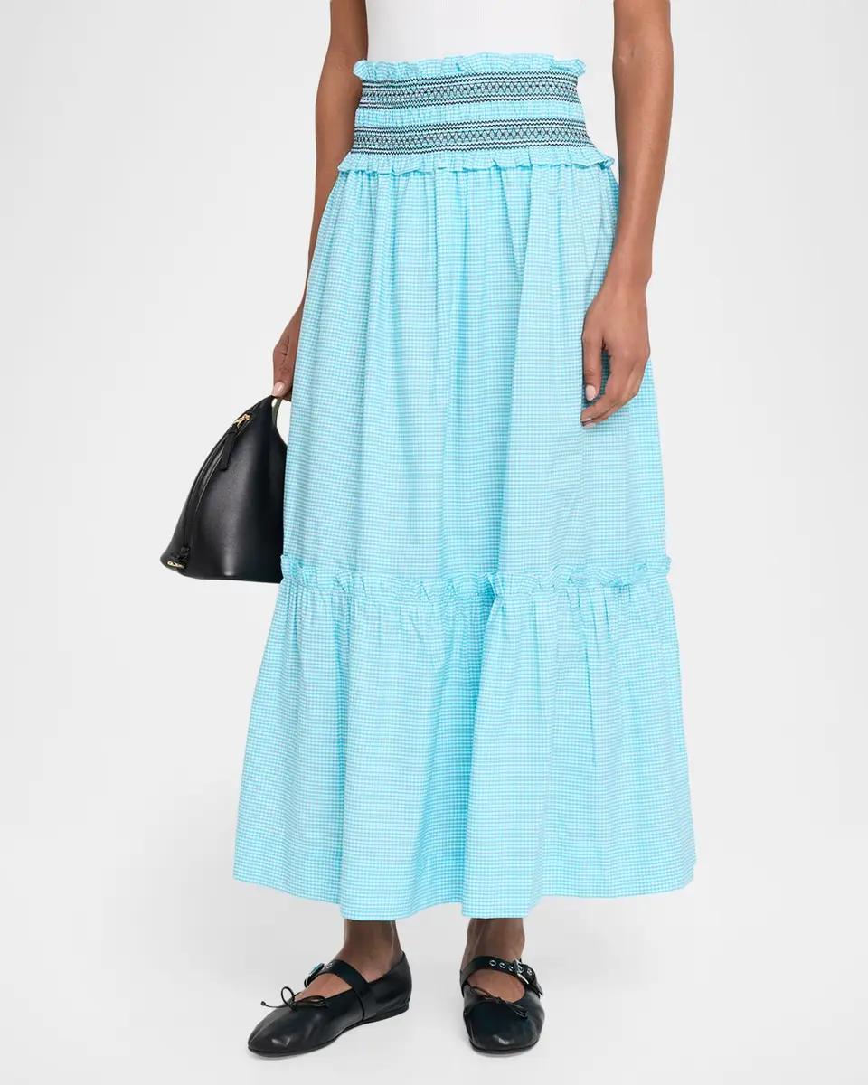 Ganni Check Cotton Smocked Maxi Skirt | Thumbnail 4 Ganni Check Cotton Smocked Maxi Skirt | Thumbnail 4