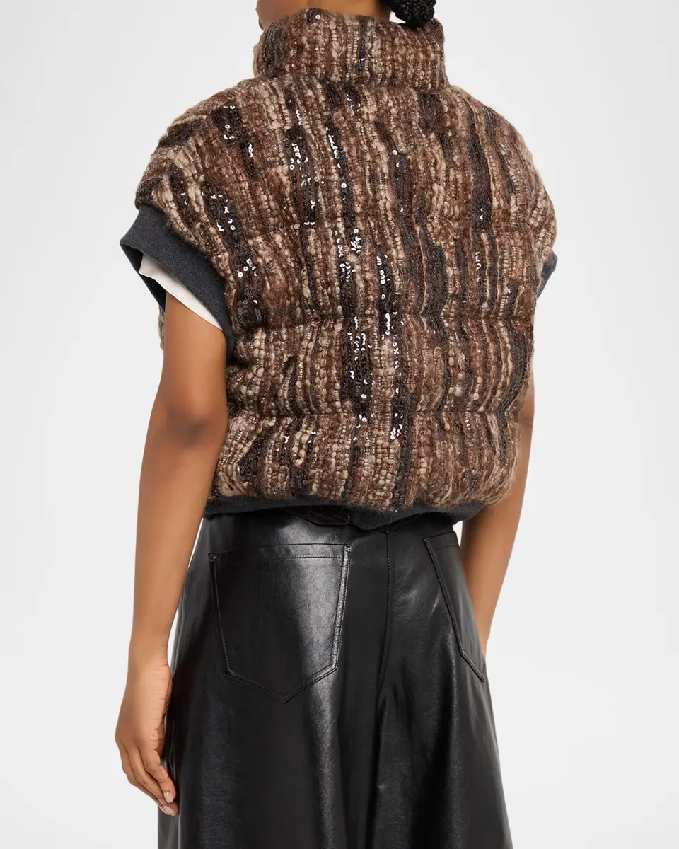 Brunello Cucinelli Paillette Mohair Boucle Padded Vest | Thumbnail 3