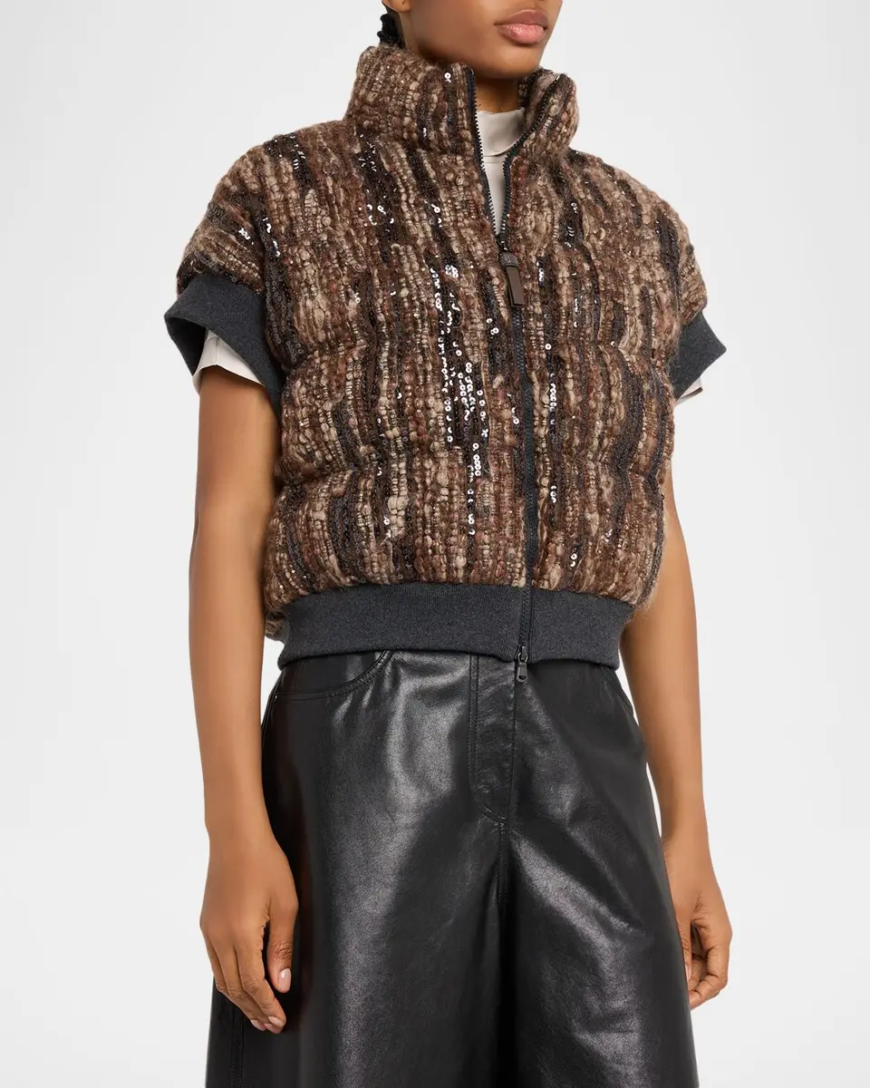 Brunello Cucinelli Paillette Mohair Boucle Padded Vest | Thumbnail 4
