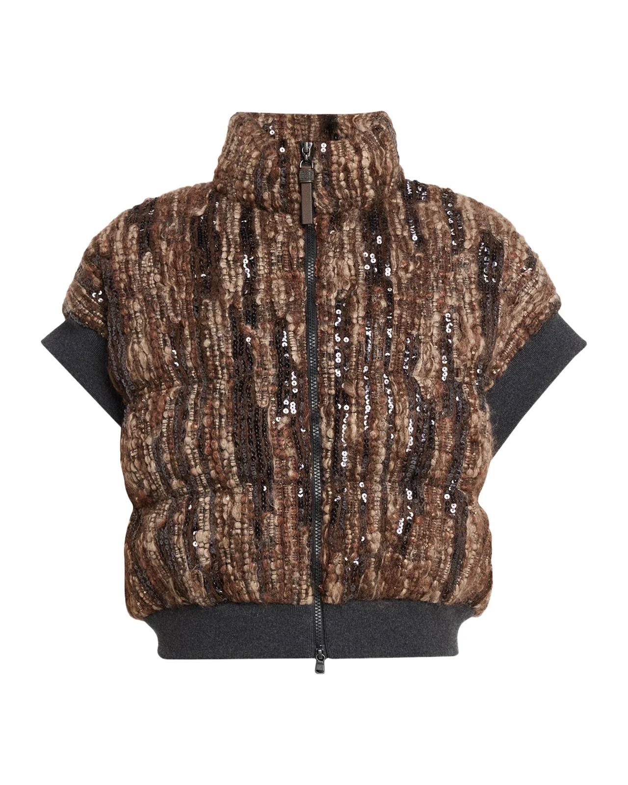 Paillette Mohair Boucle Padded Vest