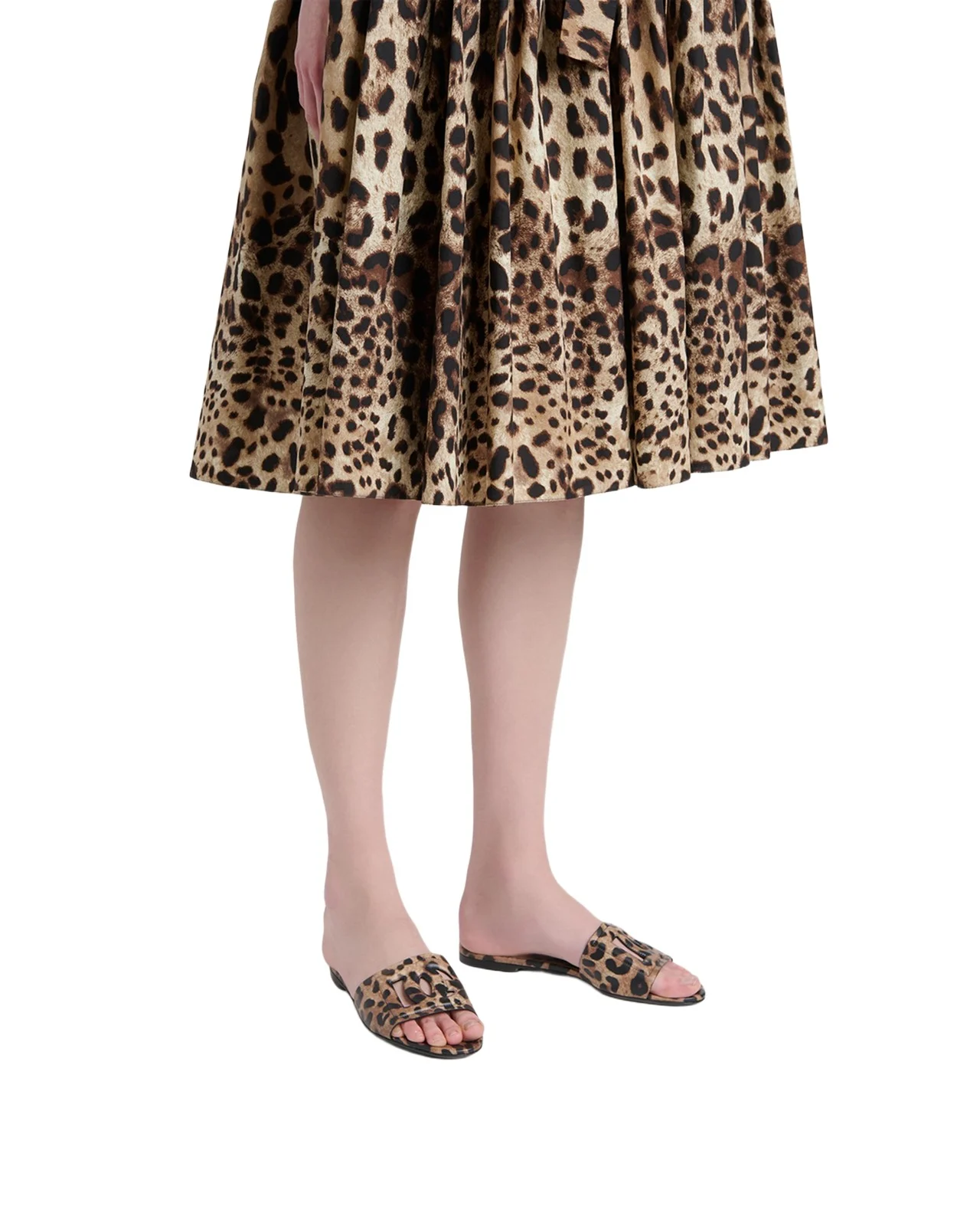 Dolce & Gabbana DG Cutout Leopard-Printed Leather Slide Sandals