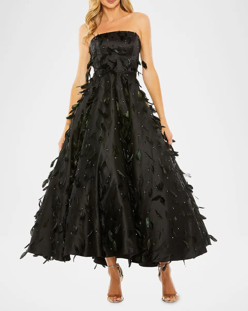 Mac Duggal Strapless Feather-Embellished Satin Maxi Dress | Thumbnail 2
