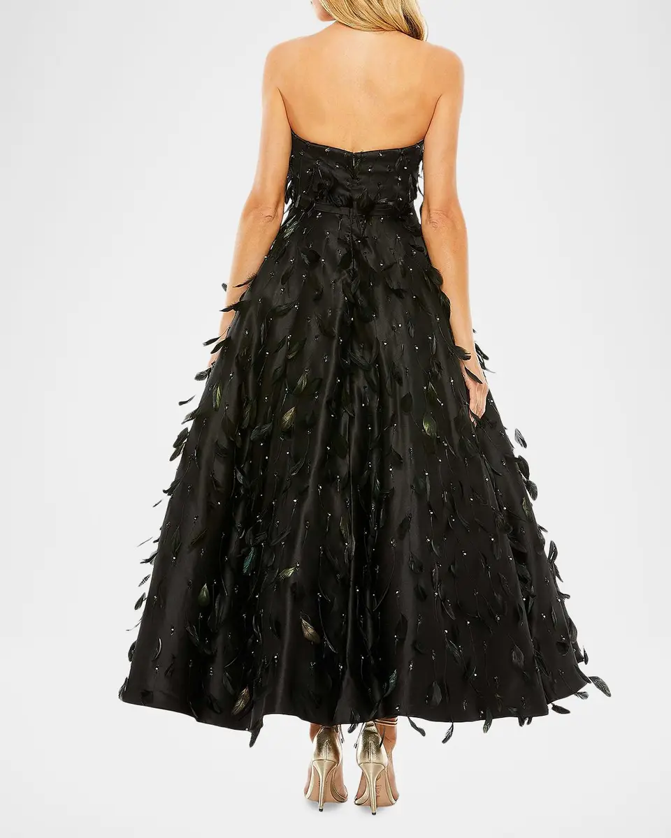 Mac Duggal Strapless Feather-Embellished Satin Maxi Dress | Thumbnail 3