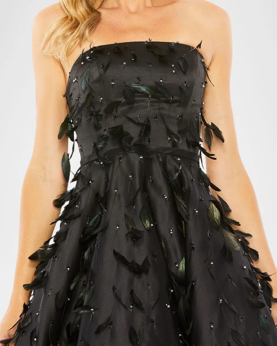 Mac Duggal Strapless Feather-Embellished Satin Maxi Dress | Thumbnail 4