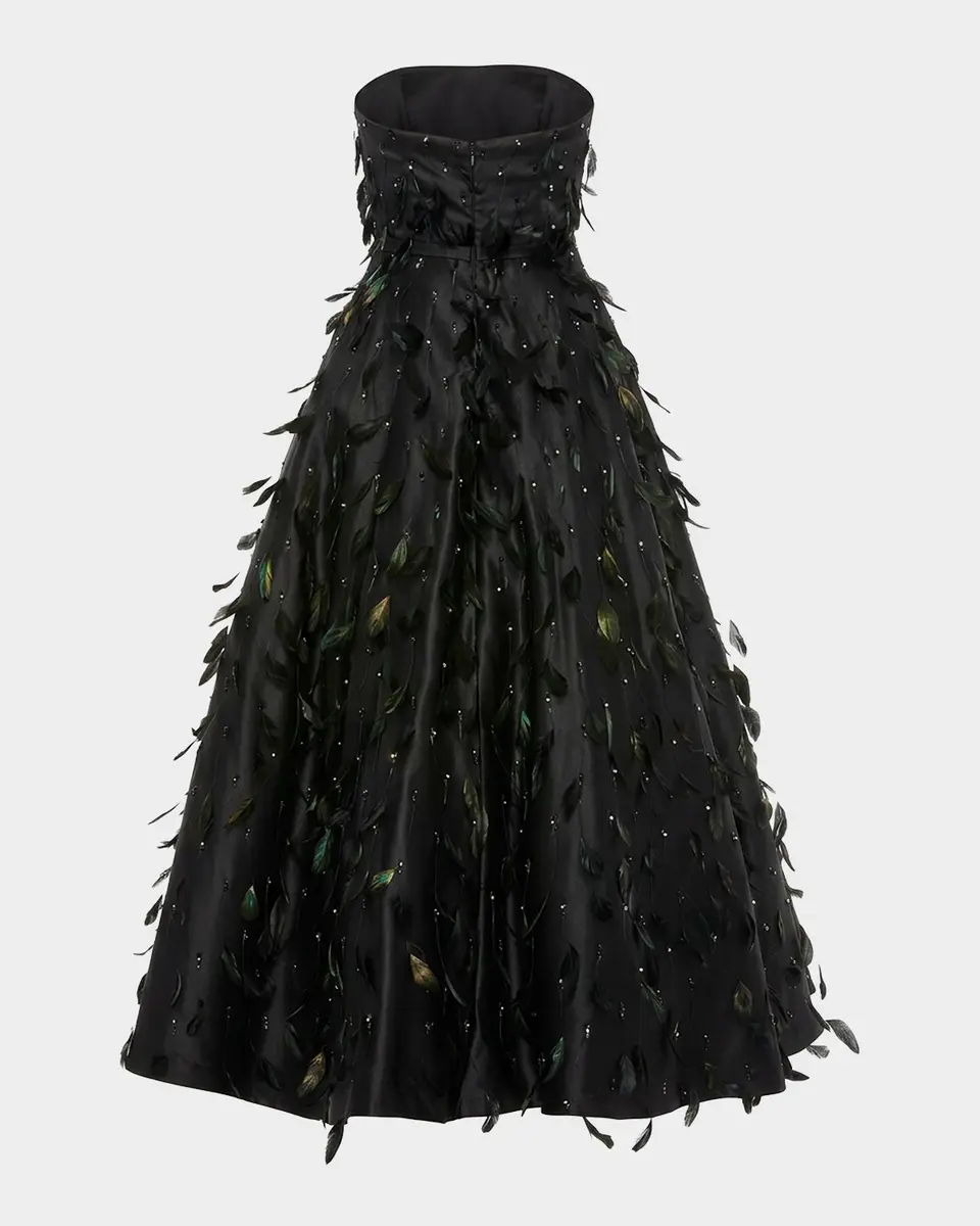 Mac Duggal Strapless Feather-Embellished Satin Maxi Dress | Thumbnail 5